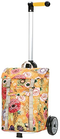ANDERSEN Einkaufstrolley - Shopper Basil Bloom gelb | mit ergonischem 3-Wege-Griff, höhenverstellbar, aus Alu, bis 40 kg - Tasche wasserdicht, Innenfach, Reflektoren, 50 L