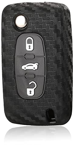 Berfea autoschlüssel hülle Silikon-Schlüsselhüll Schlüsselgehäuse kompatibel mit Peugeot 107 206 207 208 306 307 308 407 408 508 RCZ kompatibel mit Citroen C2 C3 C4 C5 Funkschlüssel (3 Tasten)