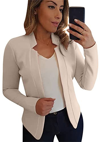 YMING Blazer Corto da Donna Abiti A Maniche Lunghe Blazer Aperto sul Davanti Giacca da Lavoro da Lavoro Beige S