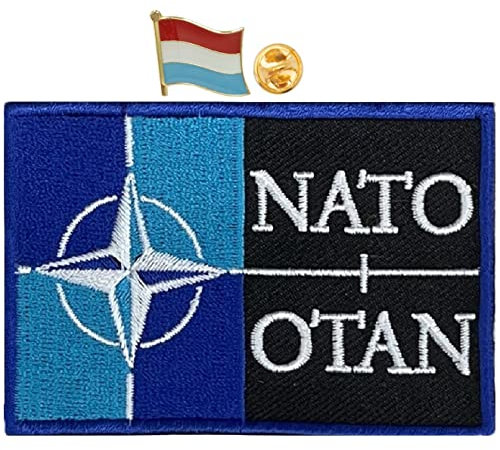 A-ONE NATO-Logo Moral Patches + Luxemburg Country Military Kragen Flagge Emaille Emaille Pin, perfekt für Rucksack Deck Jacke Armee Weste Munitionstasche Holster Schlachtress Molle Cap Nr. 424 + 425p