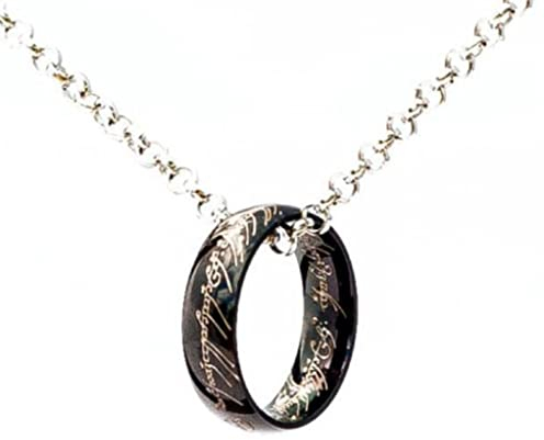 Collana Unico Anello del Potere Elfico Ispirato Saga Signore degli Anelli Gadget Accessori Hobbit Color Nero Idea Regalo Bambina Magia Fantasy Cosplay