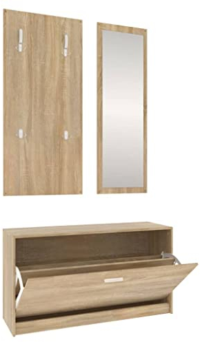 vidaXL Flurmöbel Set 3-TLG. Garderobenset Garderobe Kompaktgarderobe Dielenmöbel Flureinrichtung Flurgarderobe Sonoma-Eiche Holzwerkstoff