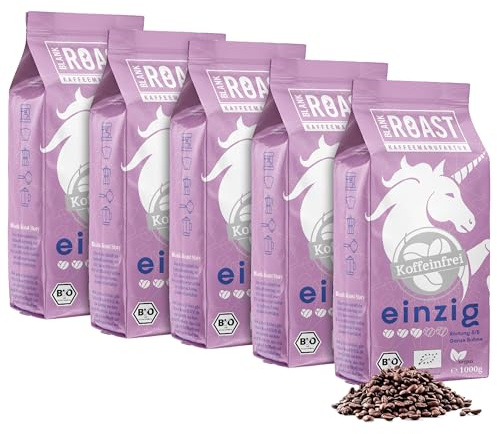 Blank Roast - EINZIG - 1kg (5er Pack) - BIO Kaffeebohnen koffeinfrei - 100% Arabica aus Peru - schonend & umweltfreundlich entkoffeiniert - säurearm mit voller Crema - ideal für jede Zubereitungsart