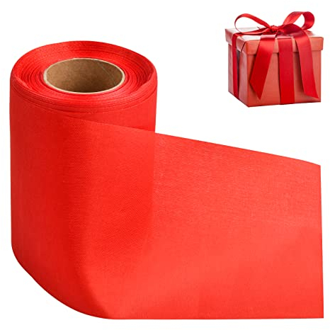 Satinband Rot Breit 10cm x 20M, Geschenkband Schleifenband, Rot Satin Band Dekoband, Weihnachten Red Ribbon, Stoffband Ringelband für Hochzeit Geburtstag Party Deko Basteln Verpackung (A)