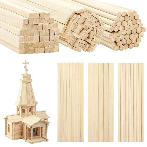 DOITEM 150 Pack Natural Bamboo Holzhandwerk Sticks Natural Wooden Square Dowel Sticks Unfertige Naturholz Dowel Rods-20cm/8 Zoll-Holzstreifen für Crafting Projekte