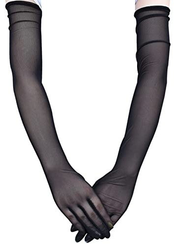 COSFAN Damen Tüll,Mesh Sonnenschutz,Lange Opernhandschuhe,Halloween Kostüm Hochzeit Braut Tanz Handschuhe