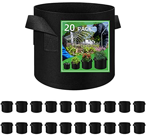 20 Pack Vegetable Grow Bags, Gardening Plant Growing Bags Breathable Non-woven Fabric Plant Pots with Handles Indoor & Outdoor Grow Containers for Vegetable/Flower/Plant/Fruits, 10 Gallon(Black)