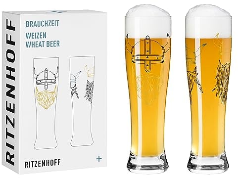 Ritzenhoff 3481009 Verre à bière de blé 500 ml - set de 2 - série Brauchzeit - motif viking, or - Made in Germany