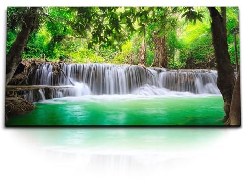 Paul Sinus Kunstdruck Bilder 120x60cm Wasserfall im Dschungel Tropisch Grün Natur