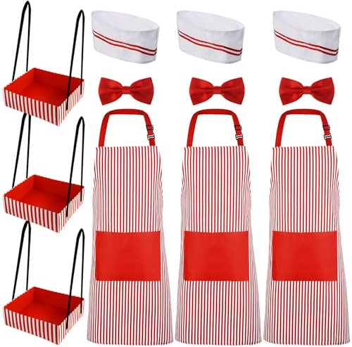 SATINIOR 12-teiliges Kellner-Kostüm für Erwachsene, Karneval, Zirkus, Hot Dog, Limonade, Popcorn-Kostüm, 1950er-Jahre-Party, Cosplay, Rot und weiß, As shown