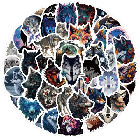 Bric Dodo 60 Stück Wolf Aufkleber Auto Laptop Telefon Gitarre Skateboard Motorrad Fahrrad Wolf Stickers Set Vinyl Wasserdicht Aesthetic Aufkleber für Jugendliche Kinder Erwachsene