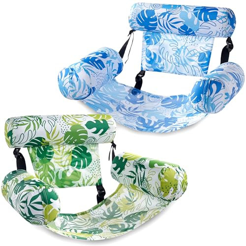 SLOOSH Flotadores Inflables para Adultos, 2 Paquetes de Sillas Flotantes, Flotadores Inflables para Adultos, Silla Flotante para Fiesta de Verano en Agua, Playa o Lago, Hojas de Verano