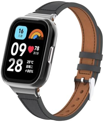nuosiweilang Armband Kompatibel mit Xiaomi Redmi Watch 3 Active Armband Ersatzband Lederarmband Uhrenarmband Zubehör für Xiaomi Redmi Watch 3 Active Smartwatch Männer und Frauen Schwarz