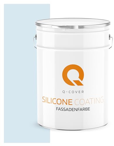 Q-COVER Fassadenfarbe 10 L Weiß-blau F111 – Silikonharz, Außenfarbe, Hydrophob, Wetterfest, Fassadenschutz