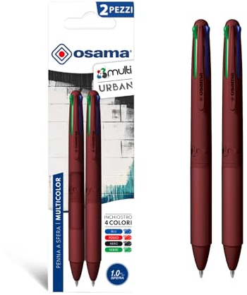 OSAMA 4 Multi Urban Buntstifte, 4 Farben, 2 Stück, Kugelschreiber, mehrfarbig, 1,0 mm, mit Schwarz, Blau, Rot und Grün, für Schreibwaren Schule, Büro, Universität und Schreibwaren