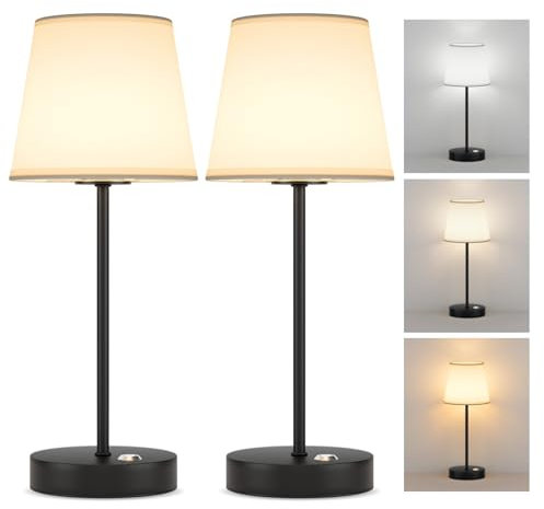 irotine Schwarz 2 Stück Akku LED Tischlampen aus Stoff, Tragbare 6000mAh Wiederaufladbare Kabellose LED Tischleuchte, 3 Beleuchtungsmodi, Dimmbare Akku-Tischlampe für Camping/Terrasse/Restaurant