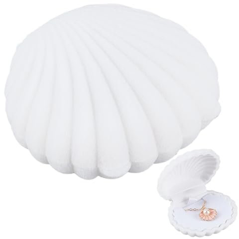 SUNNYCLUE 3 Stück Weiße Schmuckschatulle In Muschelform Samtmuscheln Aufbewahrungsbox Für Ohrringe Ozean Meer Strand Muschel Dekorative Platte Ring/Halskettenhalter Vitrine Display Organizer Zur Schm
