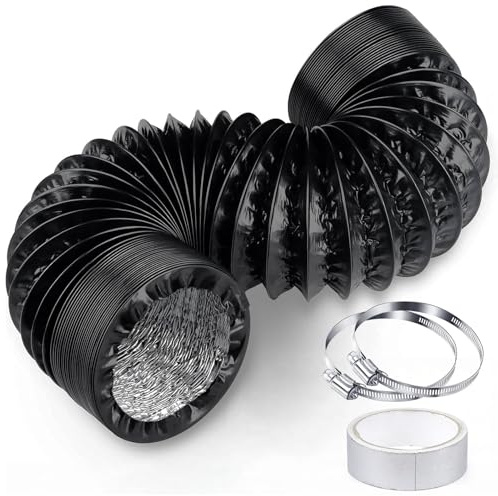 ShnminEU Tuyau Évacuation 100 mm 3 m Noir Gaine Ventilation Flexible/Conduit Aluminium PVC avec 2 Colliers Serrage Inox + Ruban Aluminium 5 m Conduit Air pour Climatiseur Sèche-linge Hotte Aspirante