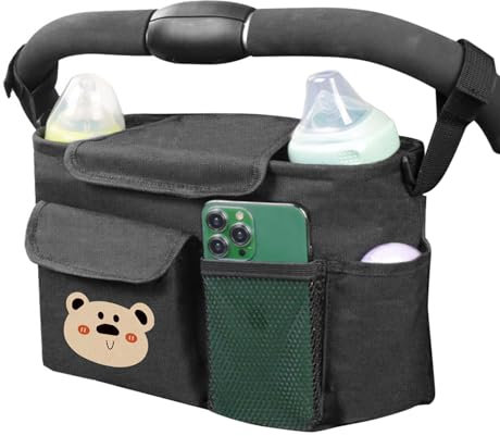 Universeller Kinderwagen-Organizer mit Getränkehalter, abnehmbarem Schultergurt, Kinderwagen-Caddy für Baby-Essentials und Kinderwagen-Zubehör, passend für Uppababy, Baby-Jogger, Britax, Bob
