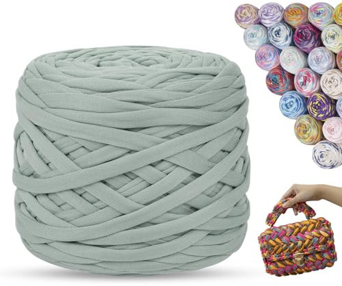 LEREATI 285g Tshirt Garn zum Häkeln, 100m Farbiges Textilgarn zum Häkeln, Bändchengarn, Dickes T-Shirt Garn für Körbe, Taschen, Heimdekoration, DIY (Bohne Grün)