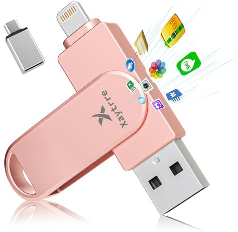 Pendrive 512 GB para iPhone, MFi Certificado por Apple,Xaytrre Memoria USB C,Pen Drive 3.0,Flash Drive Lightning,Memory Stick 3 en 1 para iPhone,iPad,OTG Android,Mac,Pc,Rosa