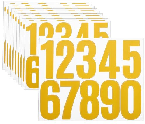 sourcing map 10 Sheets Vinyl House Numbers, 3 Inch Waterproof Self-Adhesive Number Stickers for Mailbox, Sign, Window, Door, Address Number, Yellow