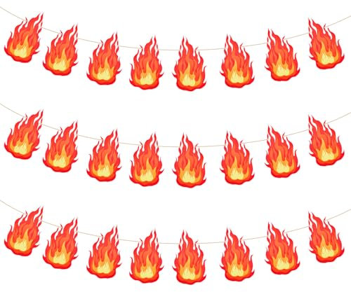 3stk Feuerflammenbanner, Vorgespannt Feuerflammendekorationen Hängende Wimpel Partybanner Partydekorationen mit Feuerwehrthema für Feuerwehrmannthema Lagerfeuer Party Zubehör