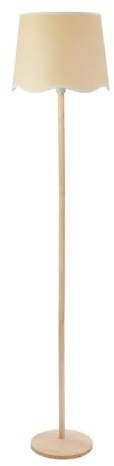 ValueLights | Single Stem Natural Wood Floor Lamp with White Trim Scallop Shade Living Room Lounge Light | Floor Lamps, Home Décor & Improvement Essential | Included LED Bulb