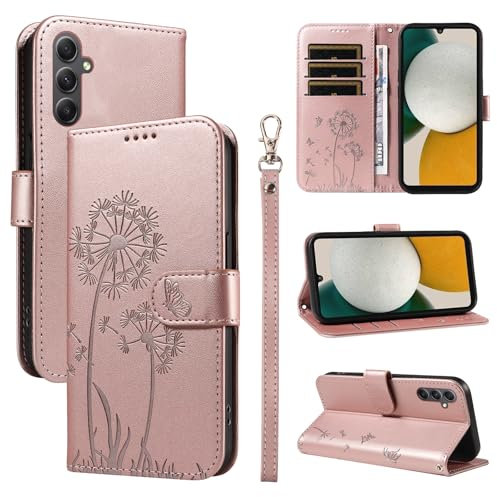 Bravoday Coque pour Samsung Galaxy A34 5G, Housse en Cuir PU Premium Etui à Rabat Pochette de Portefeuille avec Porte Carte Étui de Protection pour Galaxy A34 5G, Or Rose