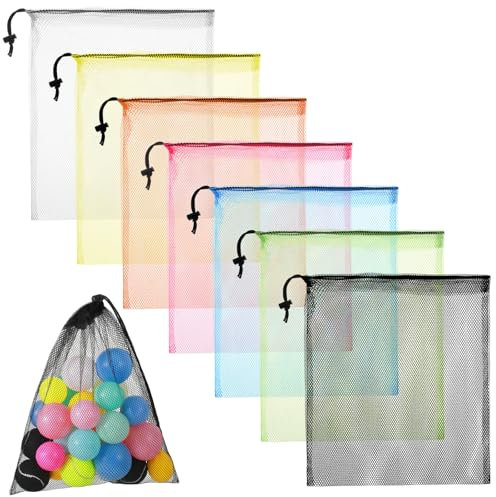 oruola 7 Stück Netzbeutel,Obstnetz zum Einkaufen,Golfball Fußball Netzbeutel,Netztasche Sandspielzeug,Leicht zu Tragen Netztasche Klein für Spielzeug,Strand,Fitnessstudio,Einkaufen,Aufbewahrung