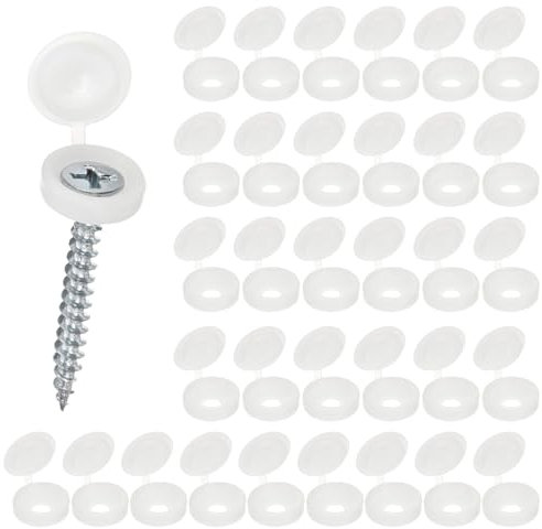 M METERXITY 100-Pack Cache-Vis en Plastique À Charnière, Vis À Volet 4mm avec Coques, Couvre-Écrous À Rabat, Protection De Vis De Recouvrement pour Têtes De Vis M3 M4 M5 [Blanc Chaud]