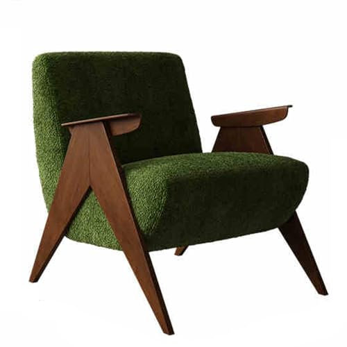 Mid Century Moderner Akzentstuhl mit Massivholzrahmen, gepolsterter Sessel für Wohnzimmer, Schlafzimmer, Retro-Freizeitstuhl in Grün