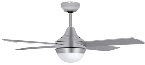 Suinga Ventilateur de plafond WiFi avec lumière LED, contrôlable par application, télécommande, 4 pales de diamètre 120 cm, système de ventilation réversible : hiver-été, minuteur, gris