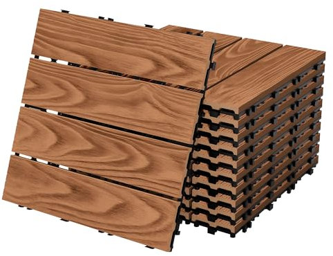 ECD Germany Piastrelle per Terrazze in WPC 30x30 cm Marrone Chiaro Set da 33 per 3m² Effetto Legno con Drenaggio e Sistema a Clic per Balconi Mattonelle per Giardini Pavimenti da Esterno