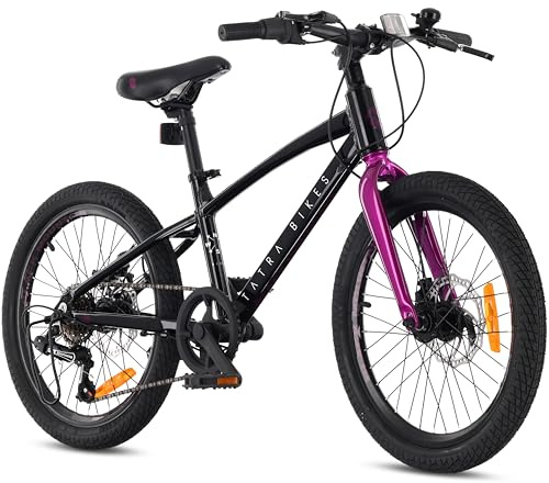 sun baby Tatra Bikes Kinderfahhrad 20 Zoll, Leicht Fahrrad für Kinder von 5 bis 8 Jahren, Aluminiumrahmen, 6 Kettenschaltungen, Scheibenbremsen, Klingel, Fußstütze, Reflektoren (Schwarz Violett)