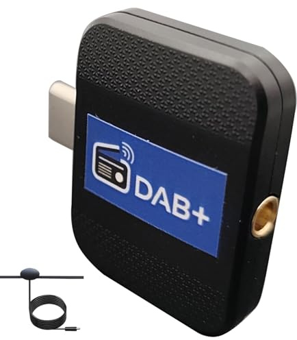MaKTech DAB+ Android Auto Radioadapter USB-Fahrzeugdigitalradioempfänger-Empfangsstick für Auto-LKW-Van-Headunits mit Android Auto (Peitschenantenne)