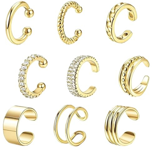 9 Pièces Ear Cuff Bijoux Faux Piercing Oreille Réglable Boucle Oreille | Sans Trou Pas de Trous d'Oreille Earcuff Faux Cartilage en Spirale