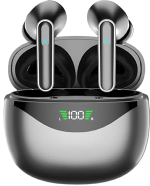 Auriculares Inalámbricos Bluetooth 5.3 TWS con Pantalla LED Digital - Cascos Estéreo HiFi con Micrófono HD para Llamadas, Control Táctil y Graves Potentes - IPX5 Impermeable para iPhone/Android.
