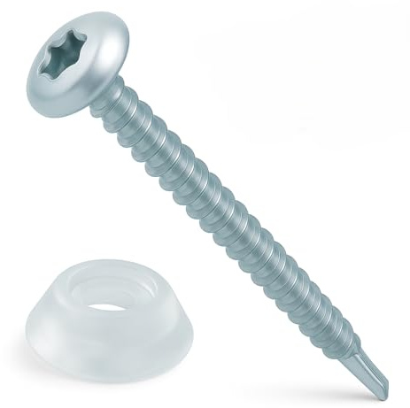 SKIR'CO Kit rondelle trasparenti con viti metalliche 50 pezzi – Rondelle in nylon + viti con punta da trapano Torx 4,8×45 mm