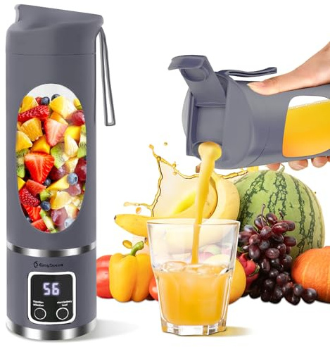 EasySpeed Tragbarer Mixer Smoothie Maker, 500ml Persönlicher Mini Entsafter Auslaufsicherem Deckel & Trinköffnung, 1500mAh Elektrisch USB-C, 12 Edelstahlklingen, BPA-frei für Reisen und Büro, Blau