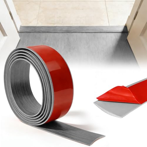 Tapajuntas Suelo Adhesivo, Perfil de Transición para Suelo 2M x 5CM | Tira de Umbral PVC Autoadhesiva, Perfil Transición Suelo para Unir Huecos de Parquet, Baldosas y Laminado (Madera Gris-2m5cm)