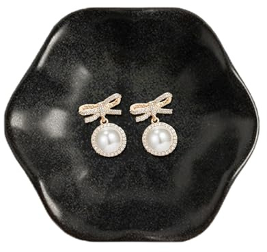 CavspkArt Plateau à bijoux en céramique, plateau à bijoux décoratif, petit plat à bagues, plateau à bijoux, assiette à clés, plat à bijoux en céramique, cadeau pour femmes et filles (noir)