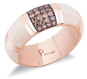 Pregi Anello Donna Kingé in Oro Rosa 18 kt con Diamanti Brown ct 0,31 e HyCeram® Avorio, Made in Italy