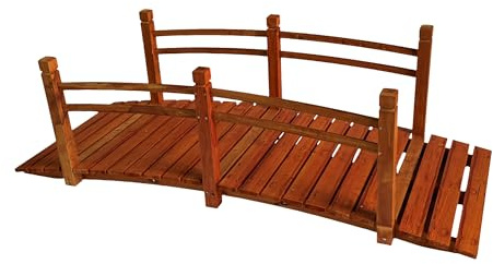 Relaxdays Garden Bridge with Railing, Fir Wood, for Pond, HxWxD: 58 x 185 x 72 cm, 200 kg, Orange