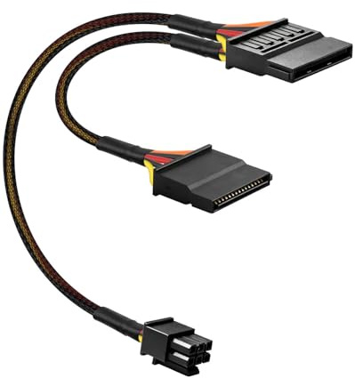 RIIEYOCA 18AWG ATX Mini 6Pin auf SATA 15-Pin Stromkabel, 5V/3A Dual SATA 15 Pin Strom Y Adapter, Erweiterungskabel für SSD, HDD, DVD-Laufwerk (30+15CM)