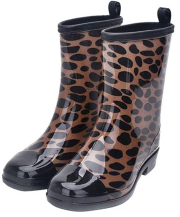 Stivali da pioggia a metà polpaccio da donna Stivali di gomma stampati impermeabili Scarpe da pioggia corte antiscivolo for gli spostamenti quotidiani all'aperto(Leopard print,41 EU)