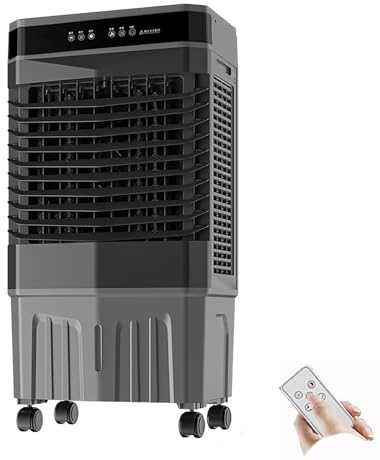JCSRYD Refroidisseur d’air Évaporatif Portable, 40–50L Refroidissement par Eau avec Télécommande, Swamp Cooler 3 Vitesses, Minuterie 12H, Oscillation 120° pour Garage et Pièce(100x49x35cm)