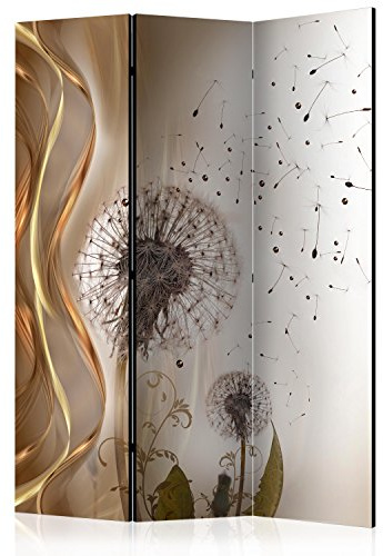 RAUMTEILER/PARAVENT B&D XXL - Paravent Raumteiler Innen Pusteblume Abstrakt 135x172 cm 3-teilig Einseitig Raumtrenner Raum Trennwand Holz Room Divider Spanische Wand Raum Abtrennung beige grau