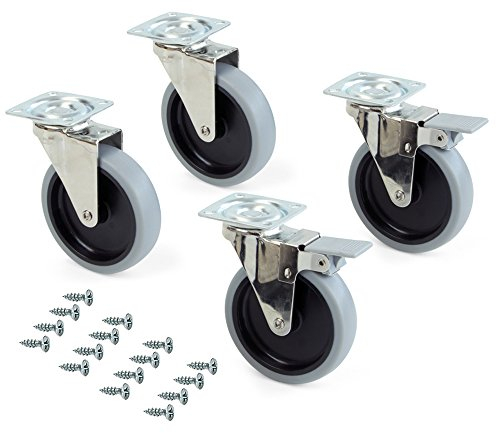 Emuca - Lot de 4 roulettes pivotantes pour Meuble Ø100mm avec Plaque de Fixation et roulement à Billes, roulettes en Caoutchouc Couleur Gris