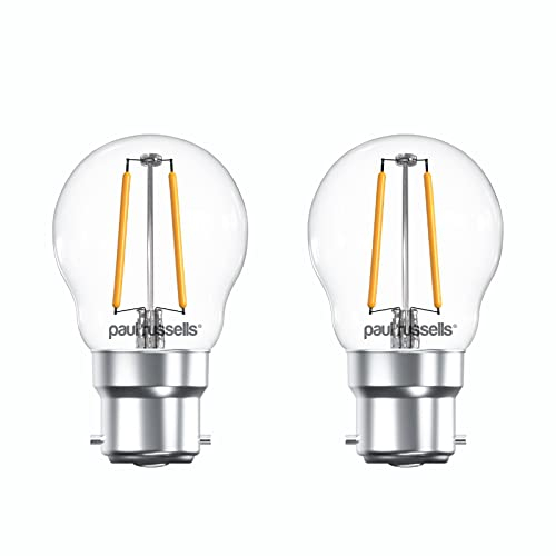 paul russells LED Filament Golf Ball Light Bayonet Cap B22, 25w Equivalent Bulb, 2.5W 250LM Mini Globe G45 LED Bulbs, 2700K Warm White, Energy Saving Chandelier Lightbulbs, Pack of 2